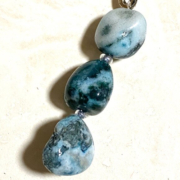 2/$20, Natural Teal Tree Agate Necklace, Genuine Gemstone Lariat Cord Necklace - Picture 6 of 13